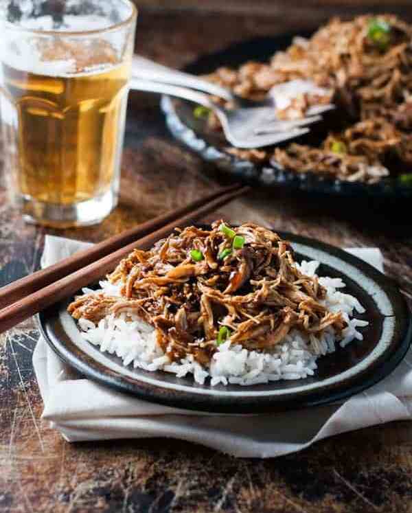 Sweet Soy Shredded Chicken - 5 minutes prep, make this in the slow cooker, stove or even a pressure cooker! Tossed in an Asian style jammy sauce.