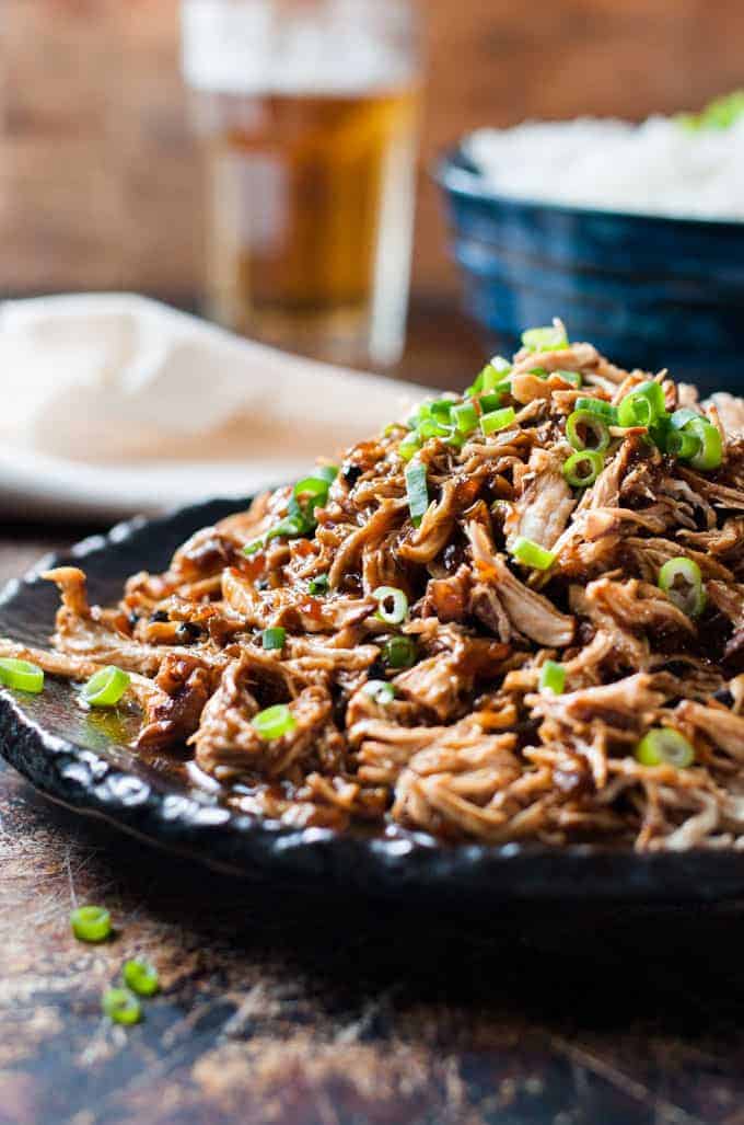 Sweet Soy Shredded Chicken - 5 minutes prep, make this in the slow cooker, stove or even a pressure cooker! Tossed in an Asian style sticky sauce.