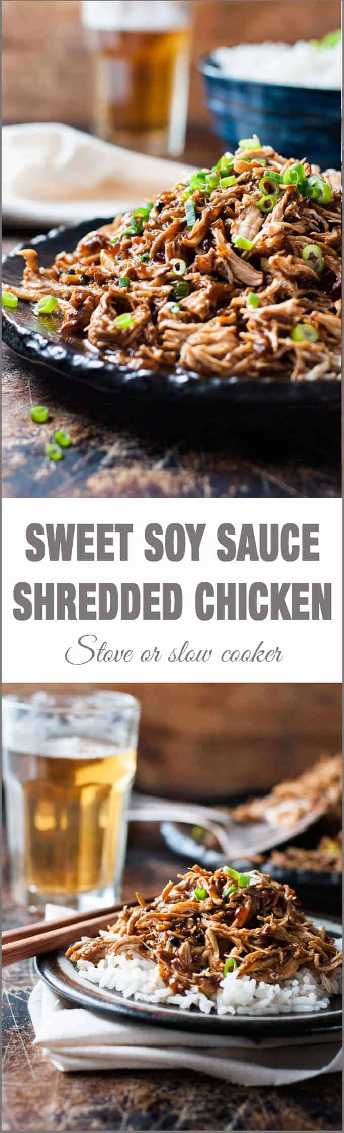 Sweet Soy Shredded Chicken - 5 minutes prep, make this in the slow cooker, stove or even a pressure cooker! Tossed in an Asian style sticky sauce.