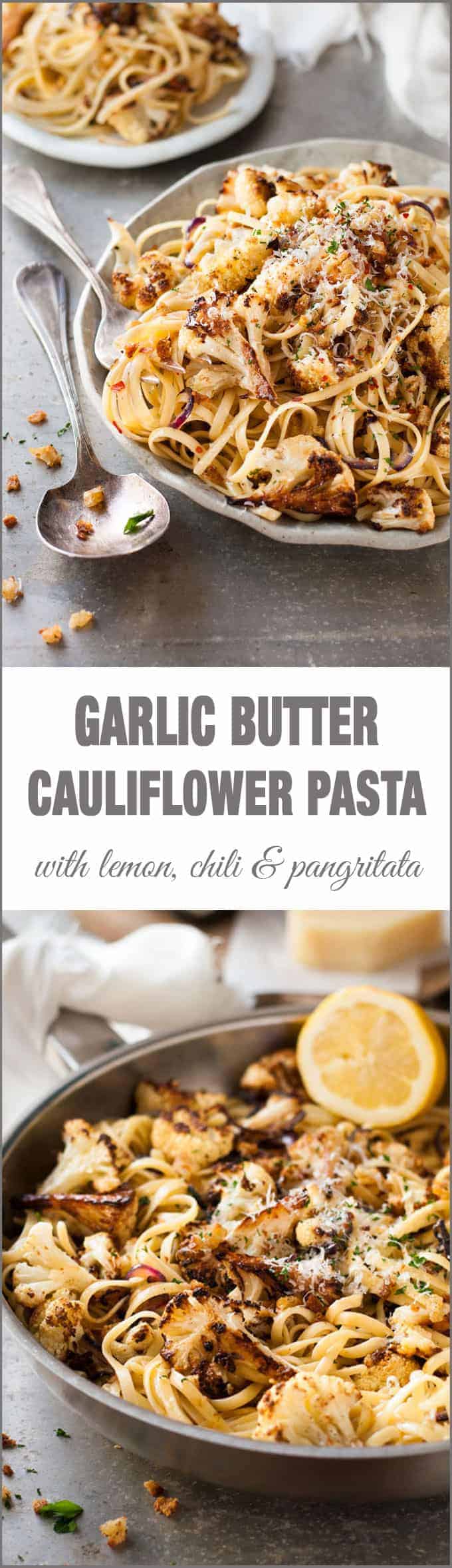 Garlic Butter Cauliflower Pasta with Pangritata - simple midweek magic made with 2 slices of bread, cauliflower, pasta and a few pantry essentials.