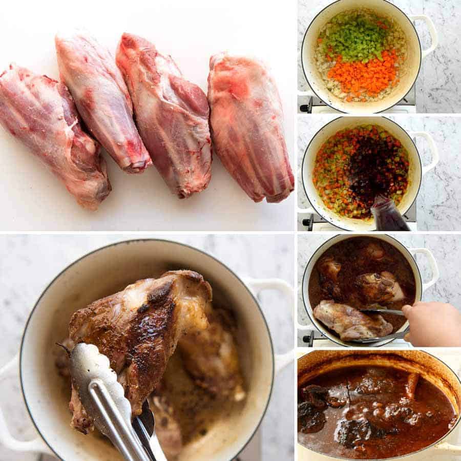 Preparation steps for Slow Cooked Lamb Shanks in Red Wine Sauce
