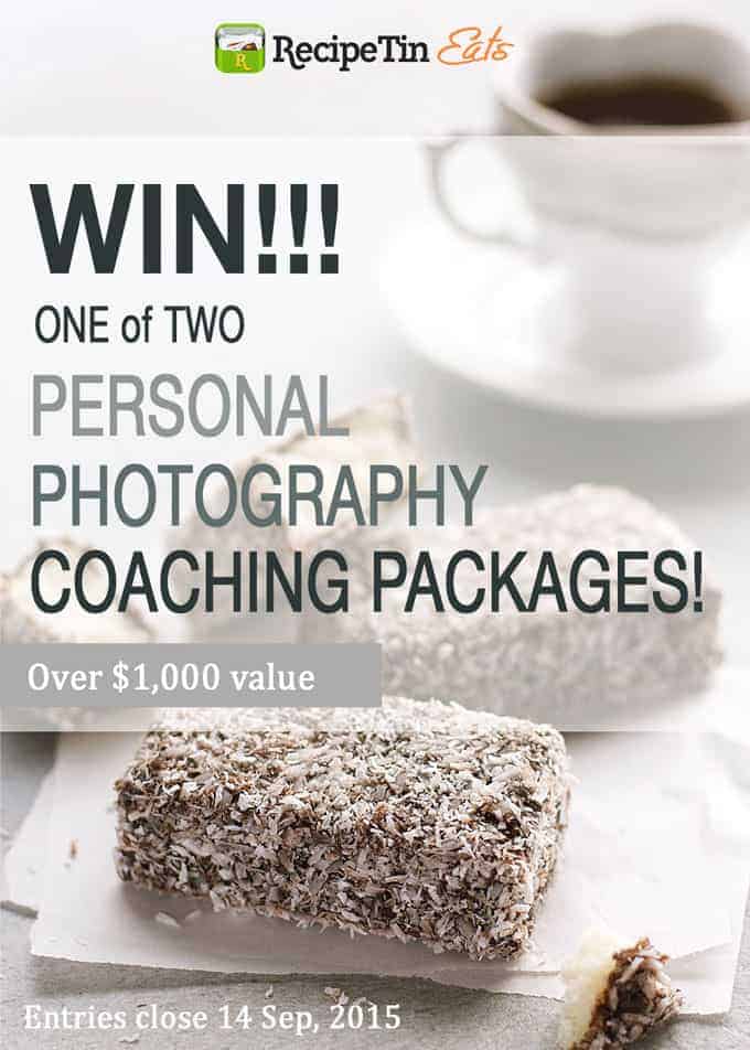 Win a PERSONAL FOOD PHOTOGRAPHY Coaching Package with Nagi from RecipeTin Eats! $500 value each!