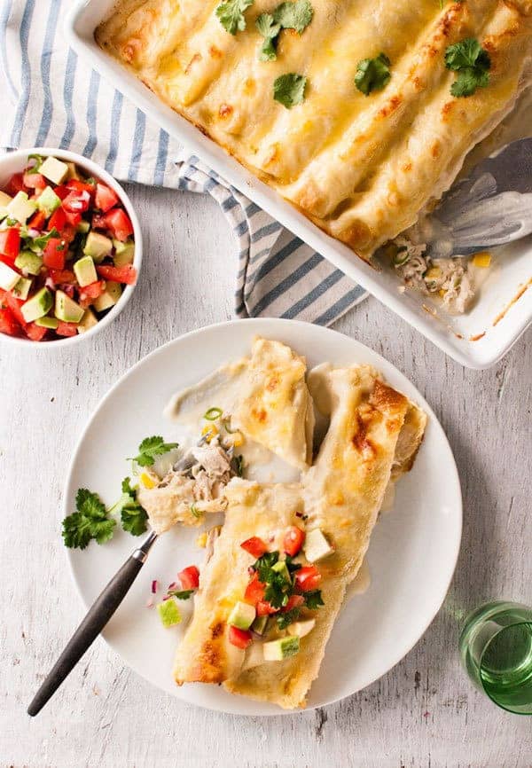 White Chicken Enchiladas - This gives classic enchiladas serious competition! The white sauce is fantastic - not too rich. Great midweek meal!