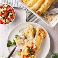 White Chicken Enchiladas - This gives classic enchiladas serious competition! The white sauce is fantastic - not too rich. Great midweek meal!