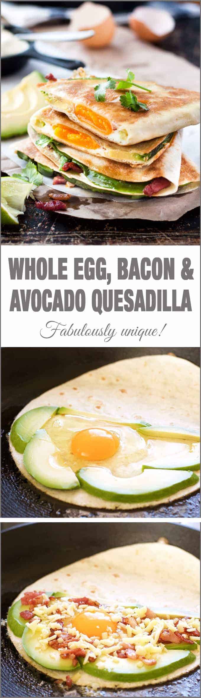 Whole Egg, Bacon and Avocado Breakfast Quesadillas - breakfast just got a whole lot more interesting! Love cutting into the quesadilla and discovering the whole egg inside!
