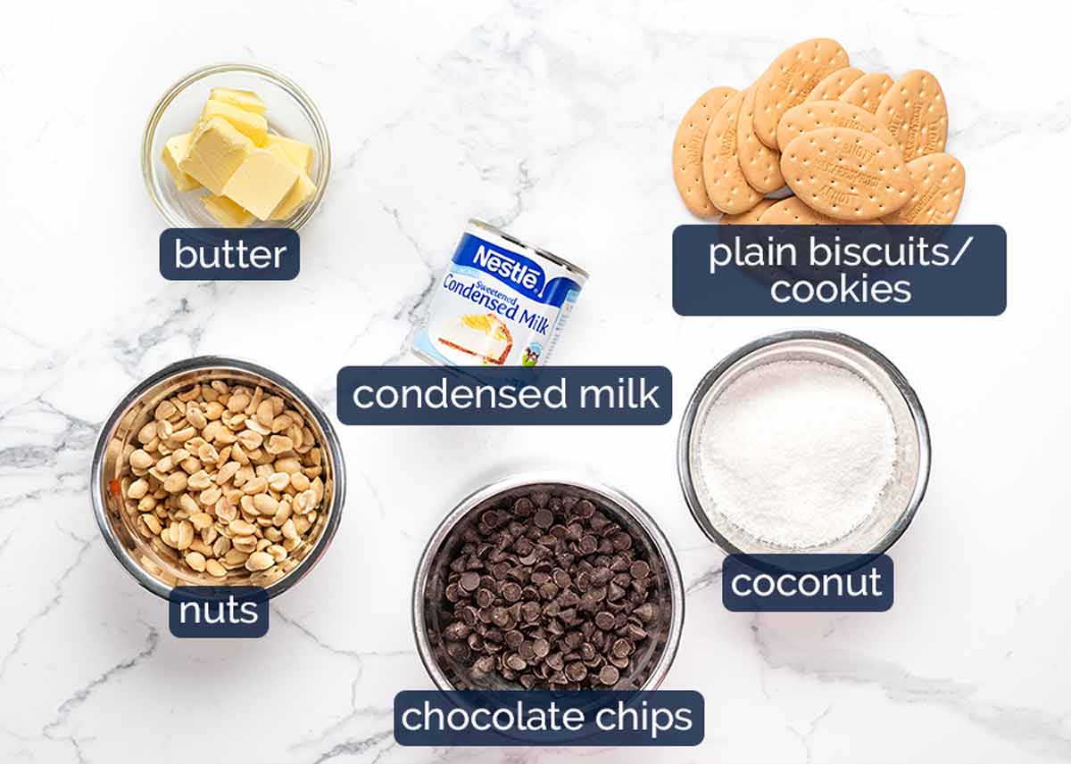 Ingredients in No bowl choc nut bars