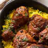 Tandoori Chicken on saffron rice, fresh out of the oven ready to be served