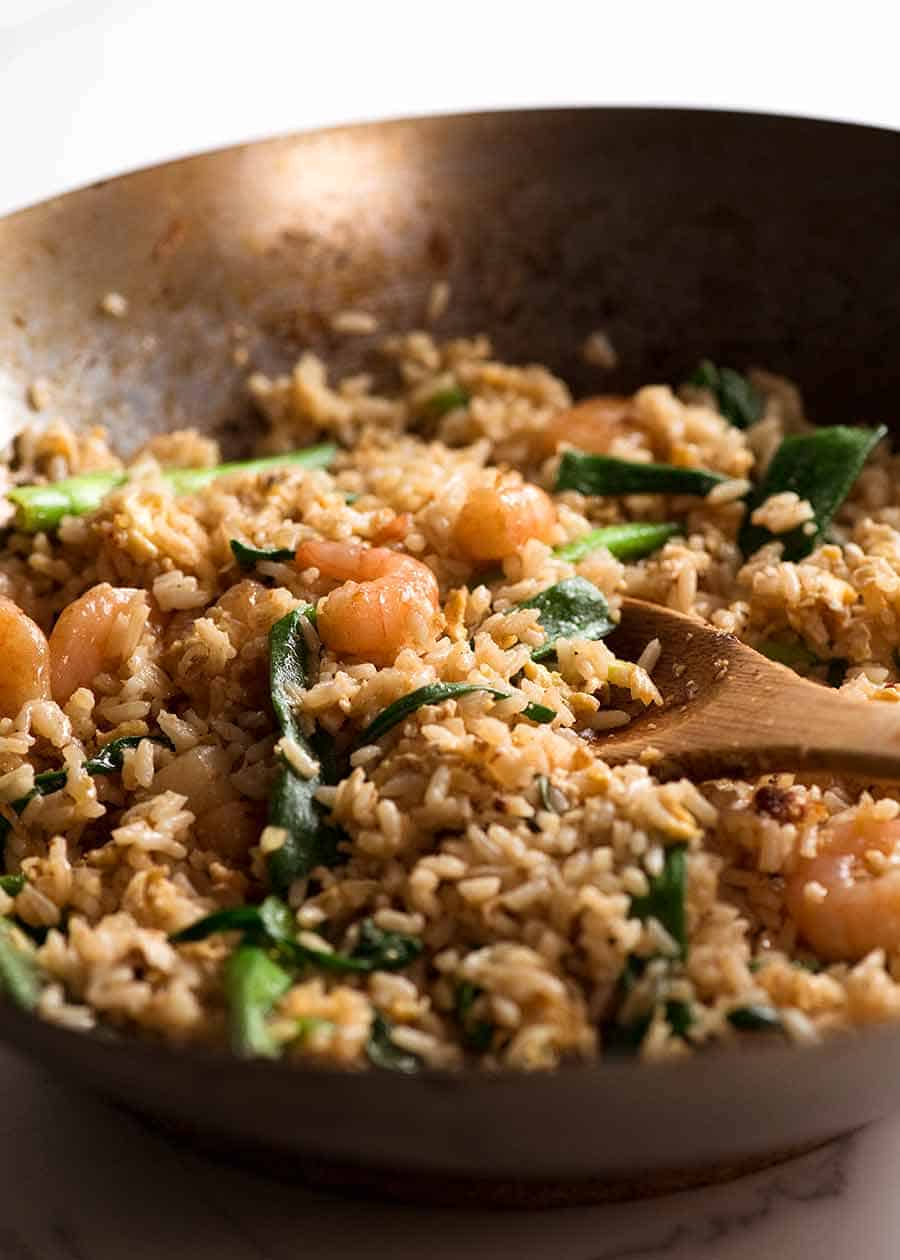 Thai Fried Rice in a wok, fresh off the stove