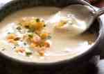 Close up of a thick and creamy Leek and Potato Soup