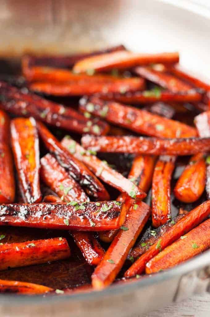 Stovetop Glazed Carrots - looks and tastes roasted, but they're made on the stove! Great for holiday feasts when the oven is otherwise occupied.