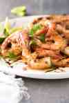 Close up of Asian Grilled Shrimp one a white plate