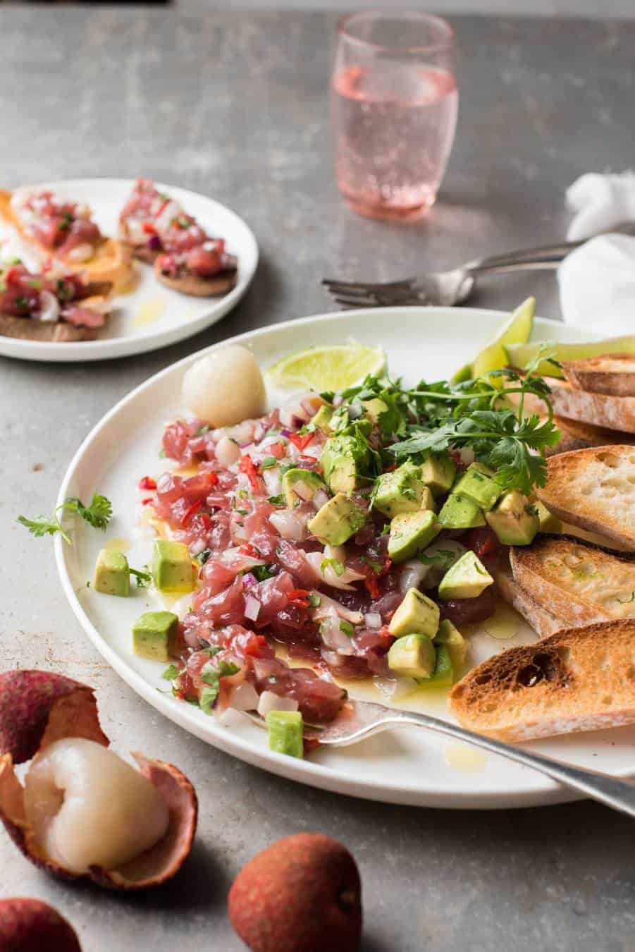 Tuna Tartare with Lychees - Simple and elegant to make, a great starter that's healthy too!