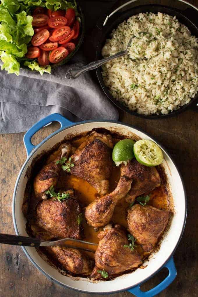 Peruvian Roast Chicken - the marinade is simple but packs a flavour punch! And the rice is absolutely irresistible!