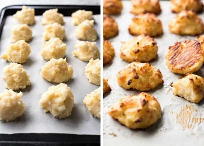 Leftover Mashed Potato Bites before and after baking