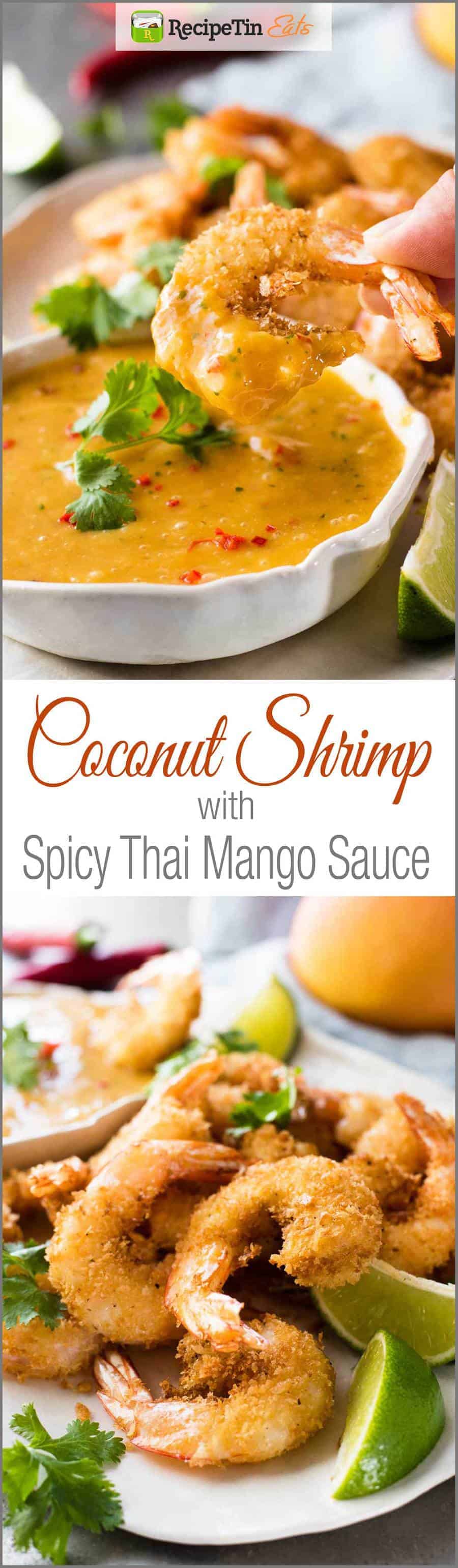 Coconut Shrimp / Prawns with Spicy Thai Mango Sauce - Crunchy shrimp / prawns with a Thai Mango Sauce that's so good you will want to put it on everything!