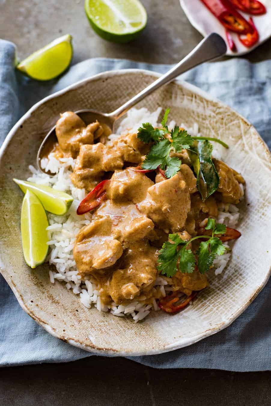 Thai Mango Chicken Curry - Restaurant quality, extra saucy, thick and creamy, 1/3 less calories, this Thai Red Curry is truly incredible.