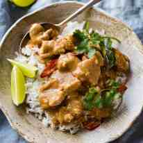 Mango Thai Red Curry with Chicken - Restaurant quality, extra saucy, thick and creamy, 1/3 less calories, this Thai Red Curry is truly incredible.