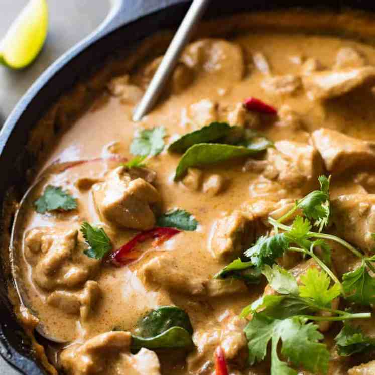 Mango Thai Red Curry with Chicken - Restaurant quality, extra saucy, thick and creamy, 1/3 less calories, this Thai Red Curry is truly incredible.
