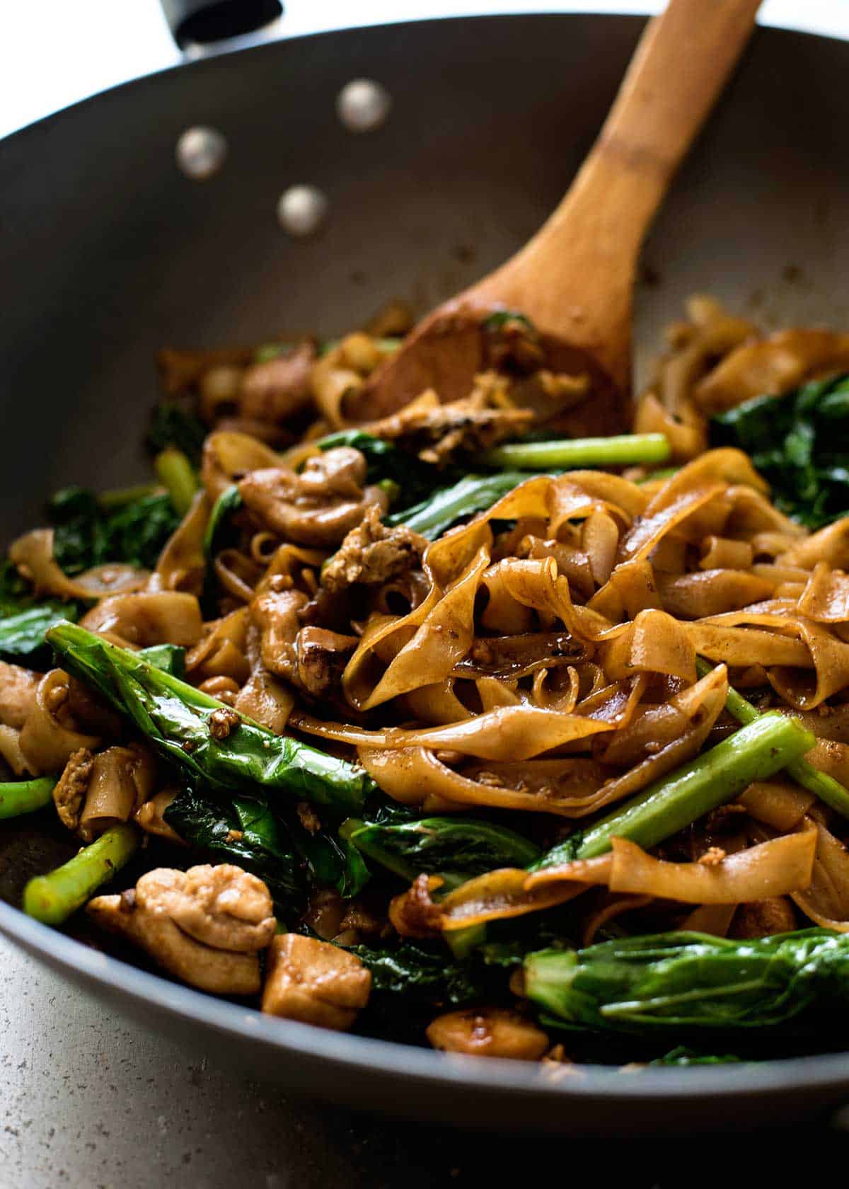 Pad See Ew in wok, fresh from the stove