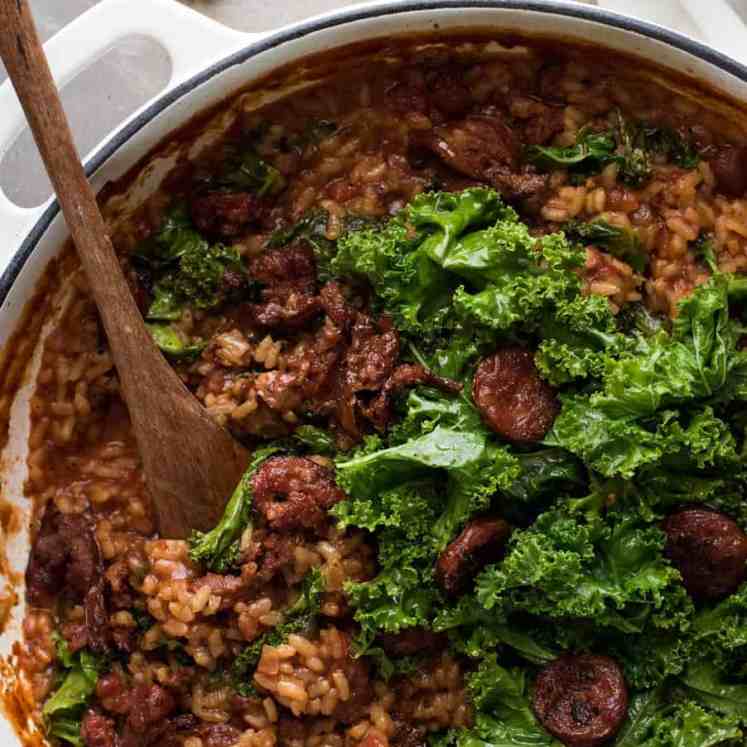 Chorizo Risotto with Kale - Chorizo is the key to the beautiful flavours in this risotto!