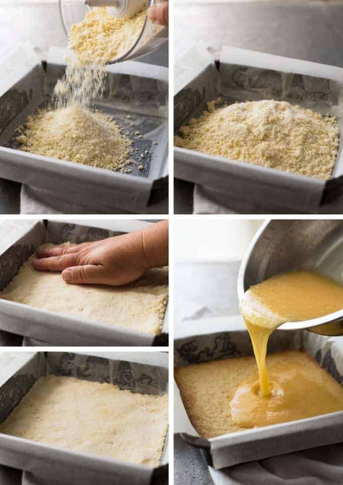 Photo sequence showing steps to make Easy Lemon Bars