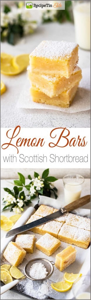 Lemon Bars - A beautiful classic shortbread base and a sweet lemon curd topping. Easy and fast to make!