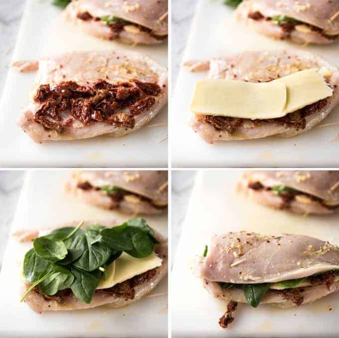 Baked Stuffed Chicken Breast - slathered in Italian flavours then stuffed with spinach, sun dried tomato and cheese. 5 minutes prep, no marinating required! recipetineats.com