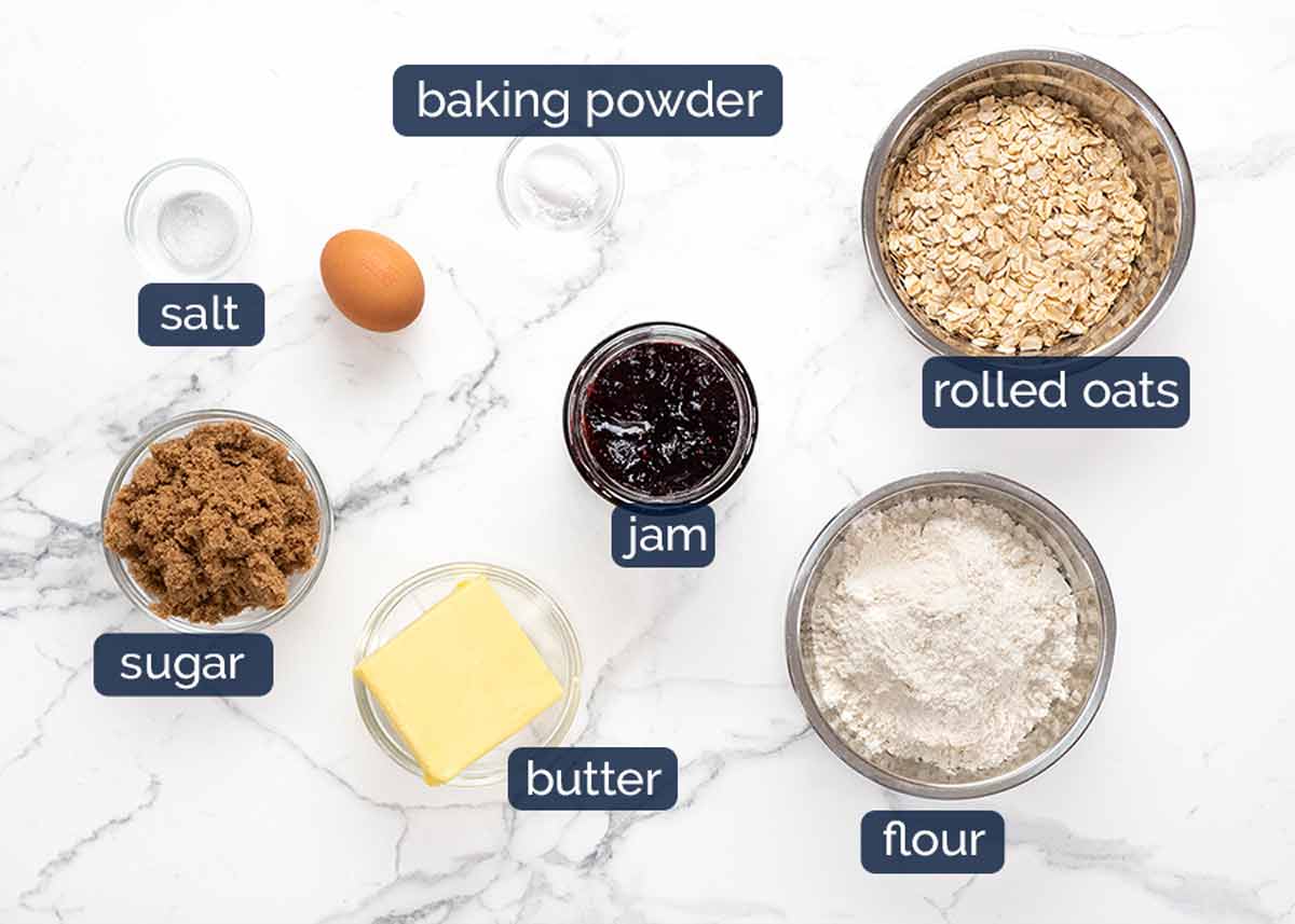 Ingredients successful  Raspberry jam oat bars