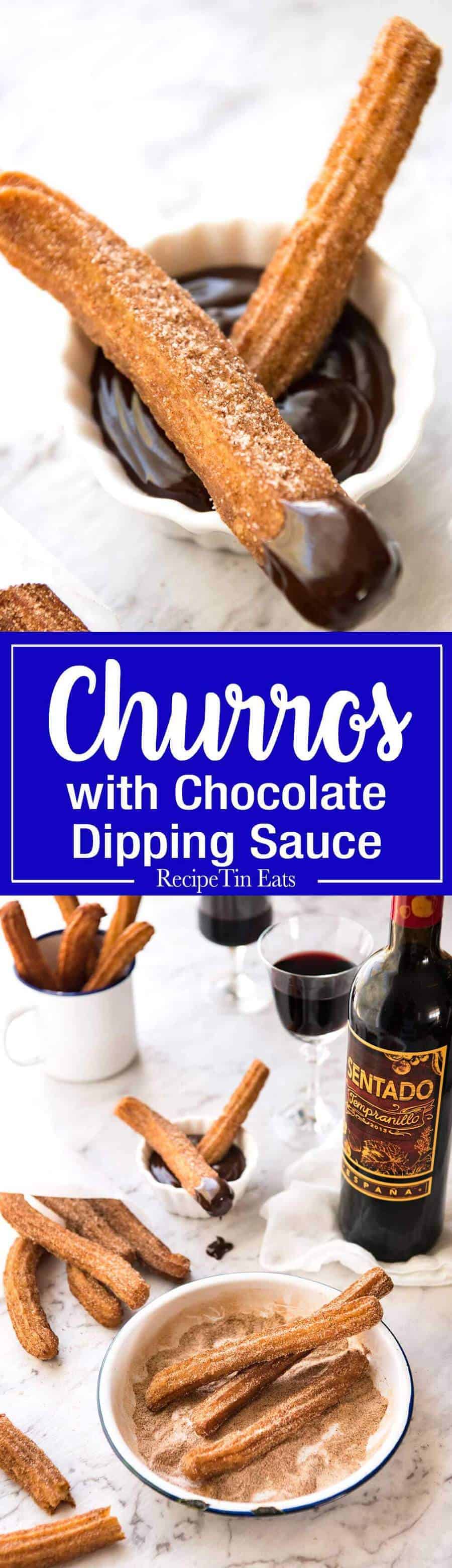 Spanish Churros - Surprisingly easy to make, the batter is made with just flour, baking powder, olive oil and water. 20 minutes, start to finish! recipetineats.com