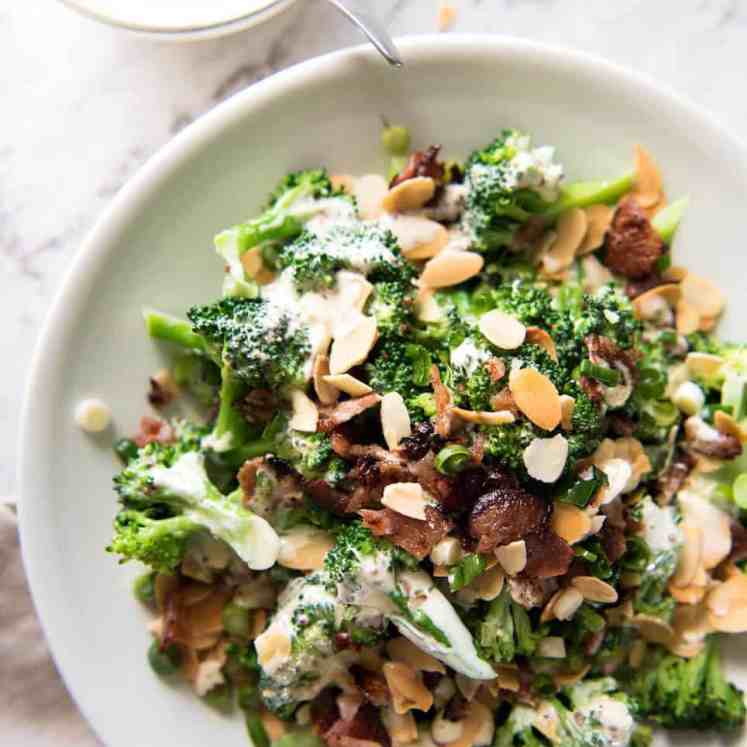 Broccoli Salad with Sour Cream Dressing - No more boring broccoli! Tossed with a gorgeous mayo-free creamy dressing. recipetineats.com