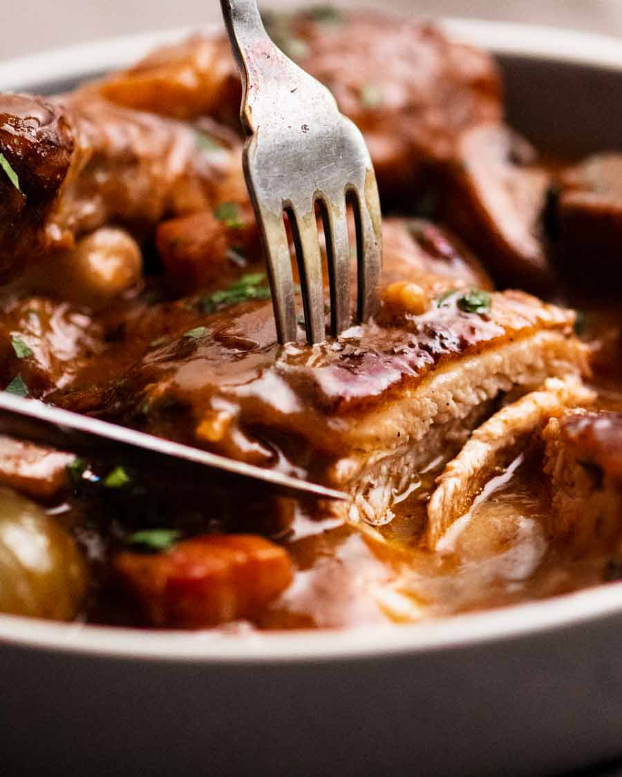 Eating Coq au Vin - French chicken stew