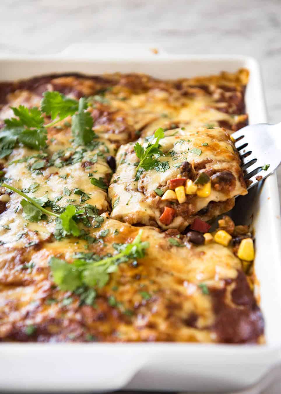 Vegetarian Mexican Caserole (Lasagna) - Fresh, healthy and loaded with Mexican flavours, just 342 calories per serving! www.recipetineats.com