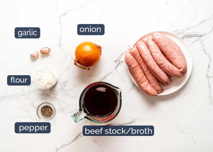 Ingredients in Bangers and Mash (Sausage with Onion Gravy)