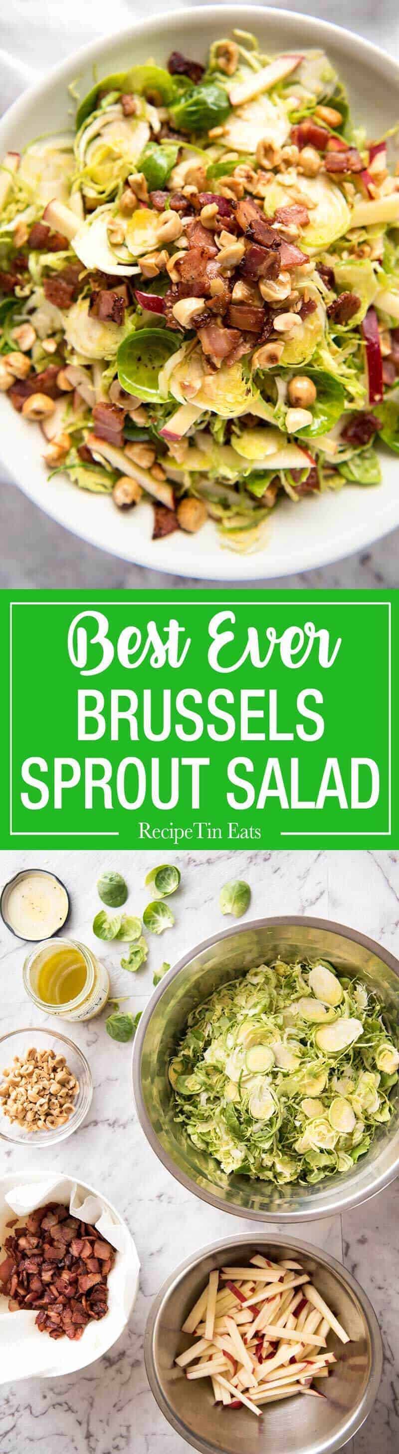 Brussel Sprout Salad - the combination of brussels sprouts, bacon, apple and hazelnuts is a magical combination! recipetineats.com