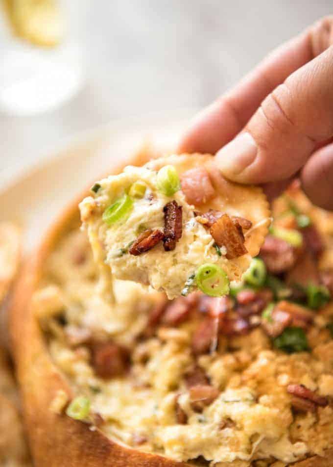 This Cheese and Bacon Dip is creamy, cheesy and loaded with bacon! Super easy to make, made with cream cheese. recipetineats.com