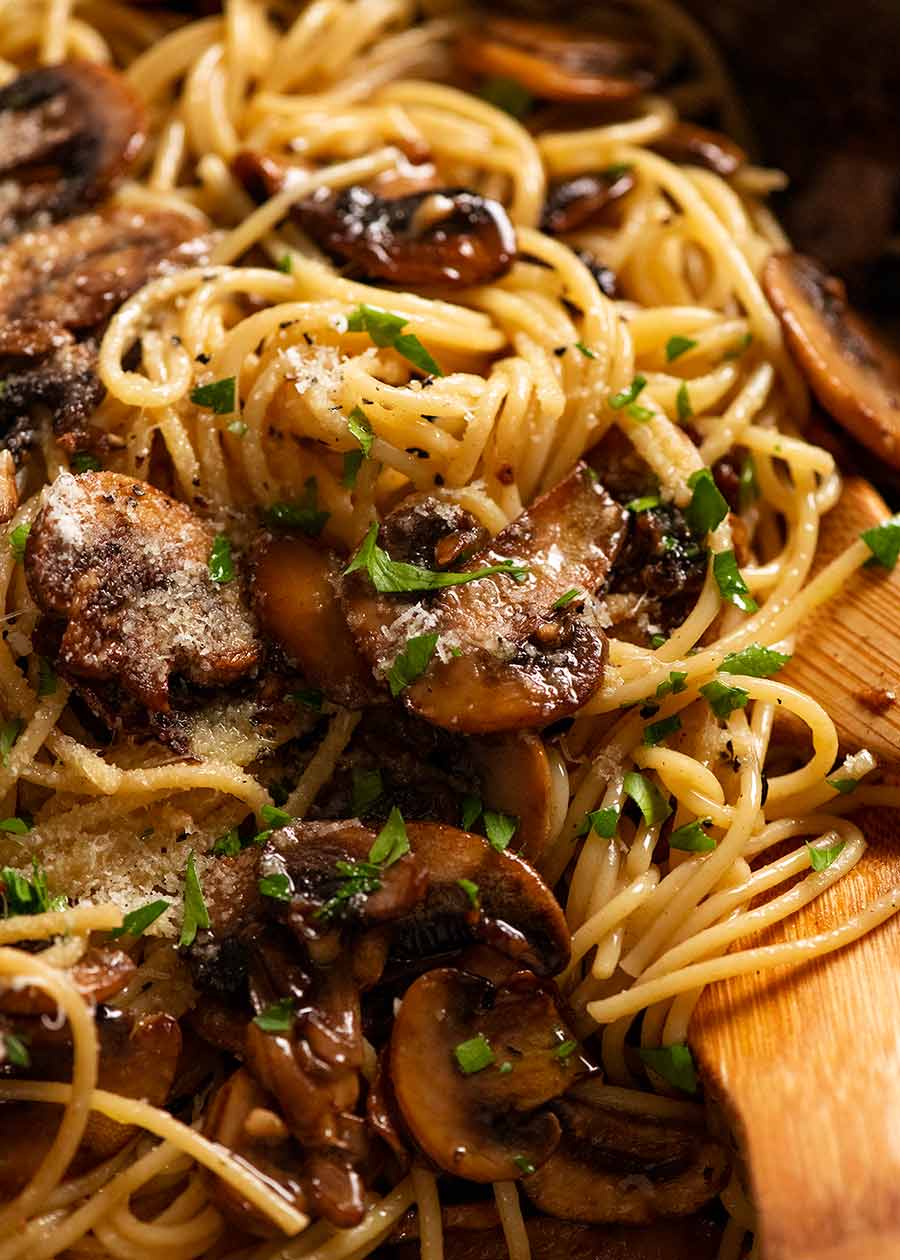 Close up of freshly cooked Mushroom pasta