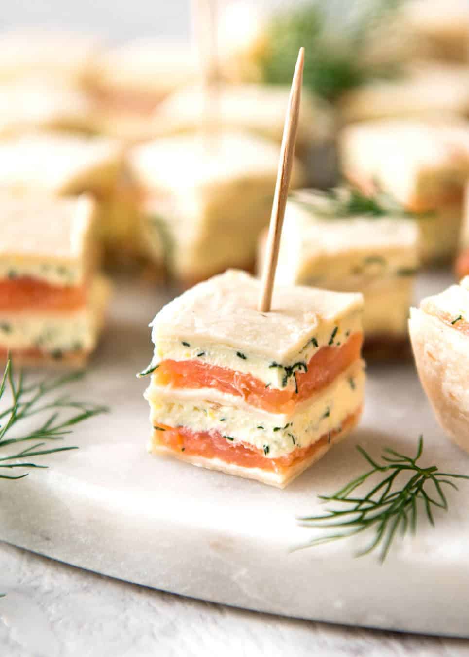 Smoked Salmon Appetizer fantastic for gatherings - no fiddly assembly, served at room temperature, looks elegant and tastes SO GOOD! recipetineats.com