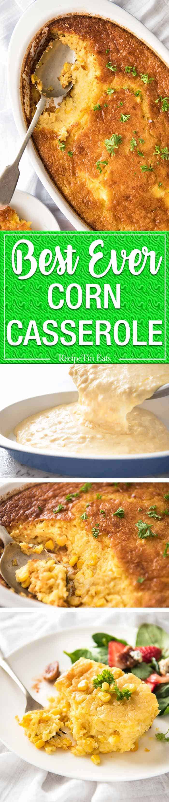 This Creamy Corn Casserole is a fantastic side dish! It's like a cross between corn bread and soufflé. Sweet and savoury, tender and moist inside, with a golden top. Classic Thanksgiving side dish! recipetineats.com