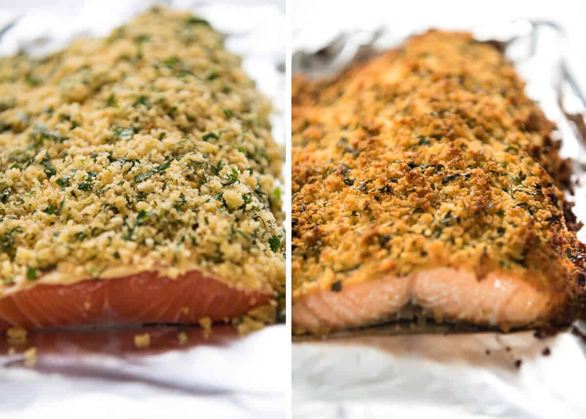 Baked Parmesan Crusted Salmon with Lemon Cream Sauce - easy and fast to make, can be prepared ahead, a stunning centrepiece for Christmas dinner and yet easy enough for midweek. That Lemon Cream sauce is the perfectly finishing tough. www.recipetineats.com