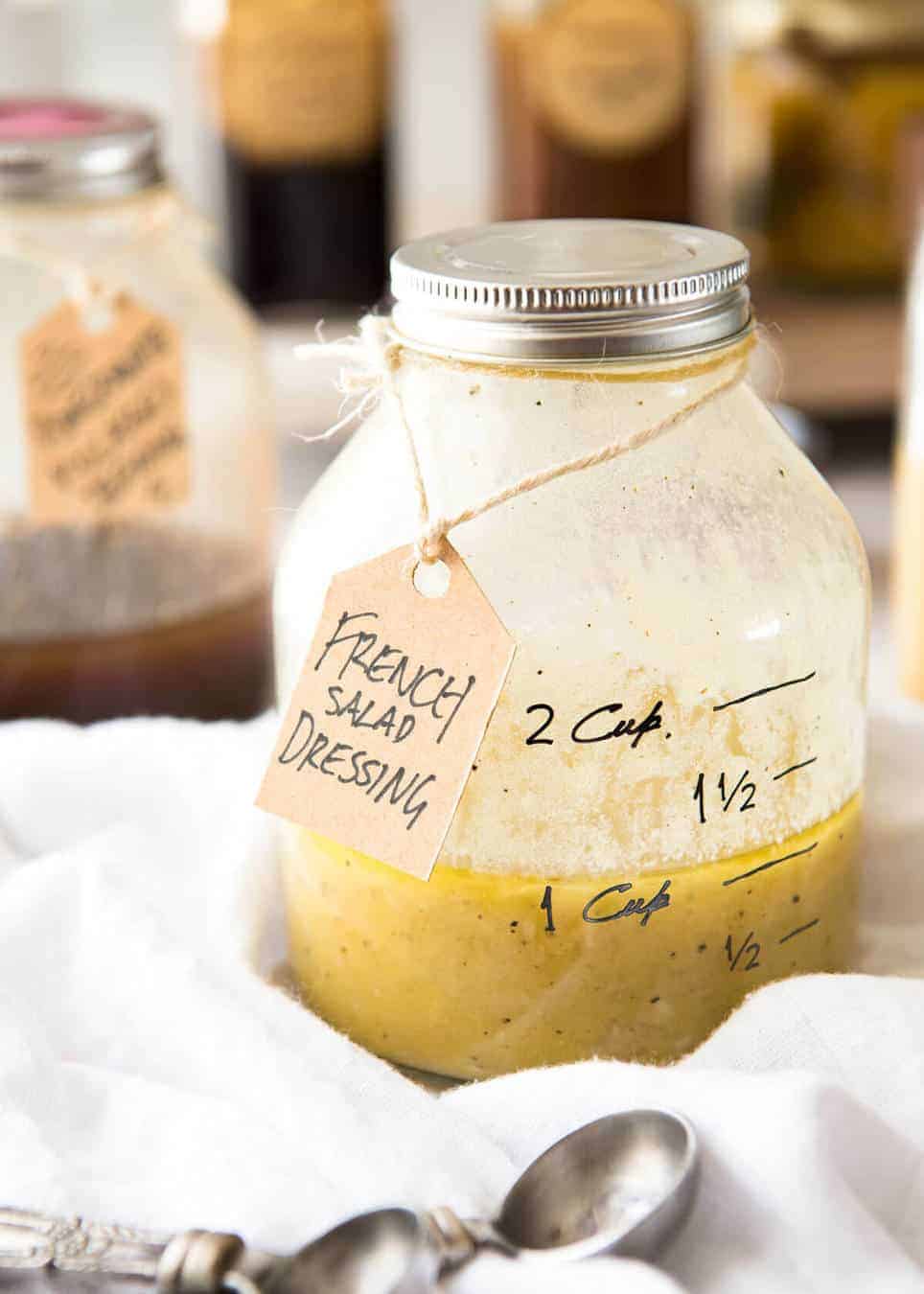 French Salad Dressing (French Vinaigrette) - Made with olive oil, mustard, white wine vinegar and eschalot/shallot. Keeps for up to 2 weeks. recipetineats.com