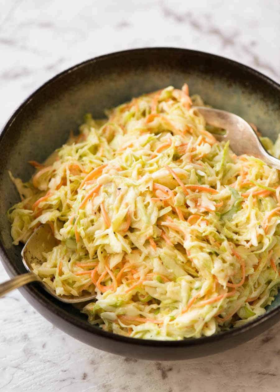 Photo of Coleslaw in a bowl, ready to be served.