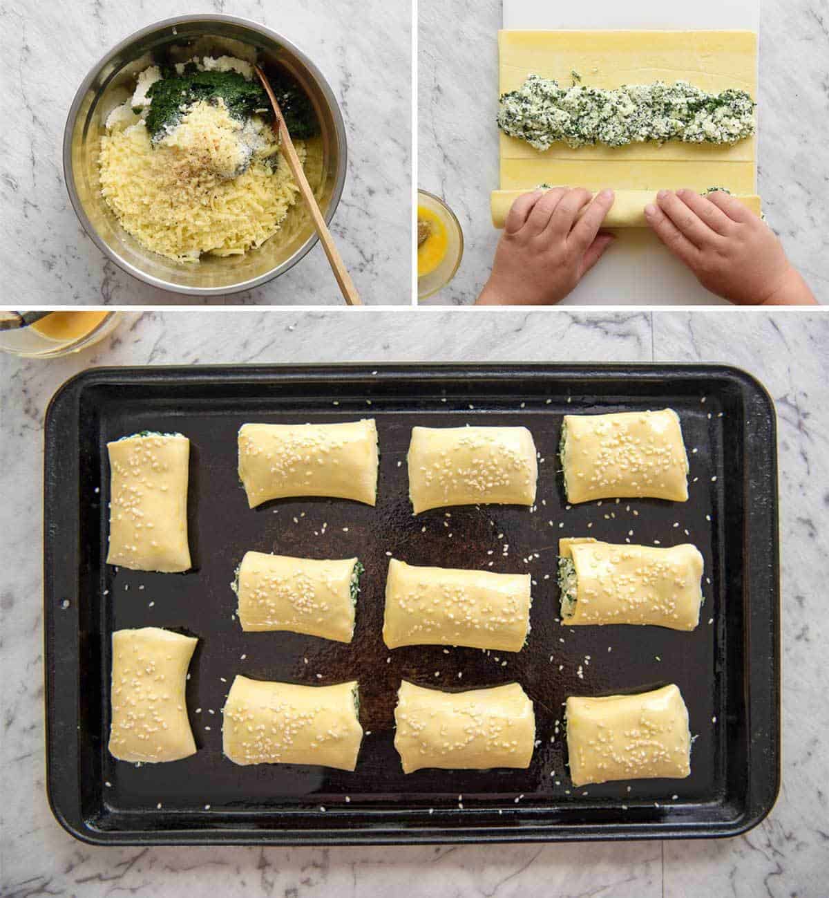 Spinach and Ricotta Rolls - a moist cheesy filling enclosed with buttery flaky puff pastry. Great make ahead for freezing! www.recipetineats.com