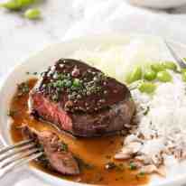 Simple yet stunning Asian Steak with a sauce inspired by the great Tetsuya! All you need is 15 minutes, soy sauce, mirin, sake or sherry, butter, garlic and ginger. Amazing! www.recipetineats.com