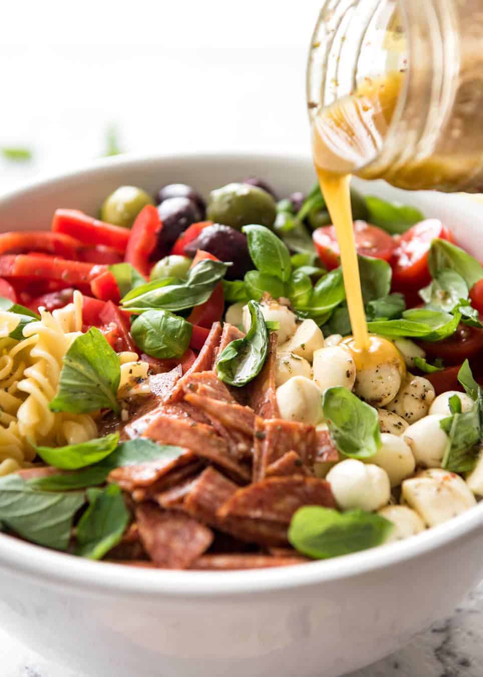 This Italian Pasta Salad with Homemade Italian Dressing is a hit at gatherings! www.recipetineats.com