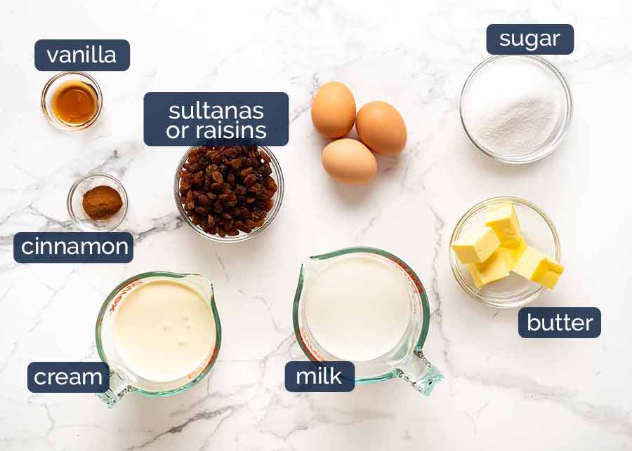Ingredients in Bread and Butter Pudding