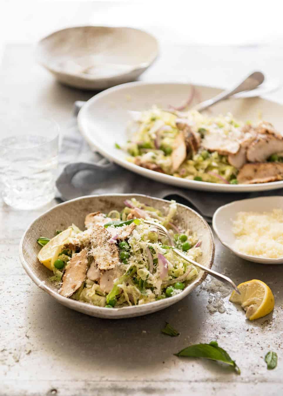 Lemon Parmesan Cabbage Salad with Grilled Chicken - A fabulous utterly addictive salad that you just can't stop eating! recipetineats.com