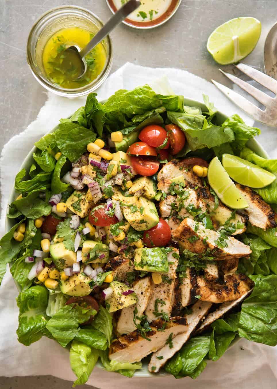Greek Avocado & Grilled Chicken Salad with Greek Dressing 