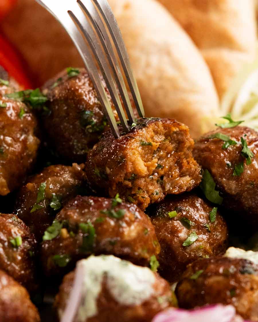 Showing the inside of Moroccan lamb meatballs