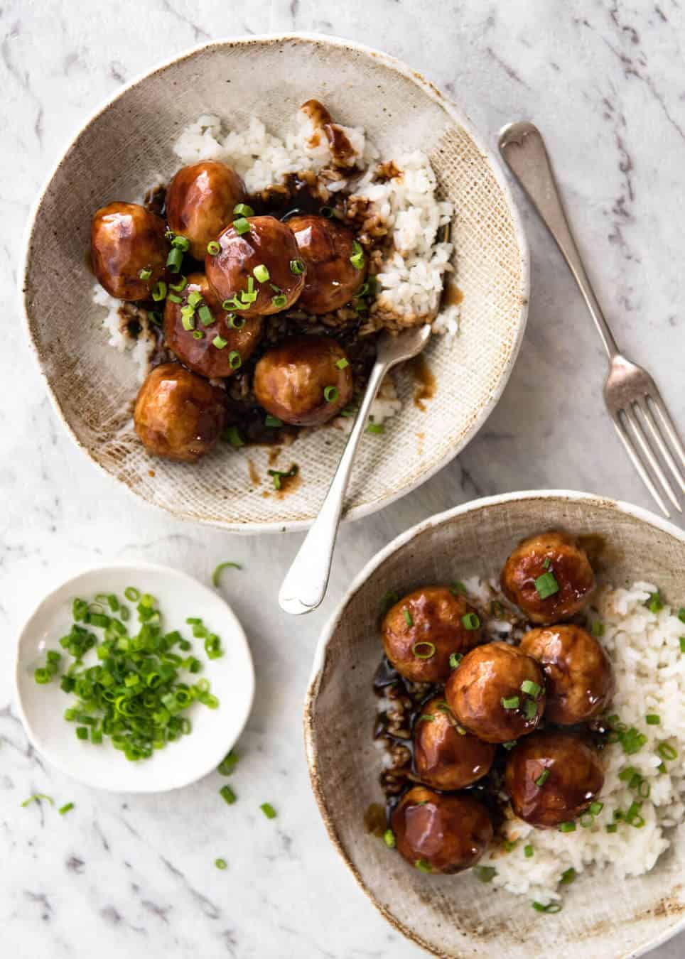 If you love juicy, plump chicken meatballs and Teriyaki sauce, you will go mad over these Teriyaki Chicken Meatballs! recipetineats.com