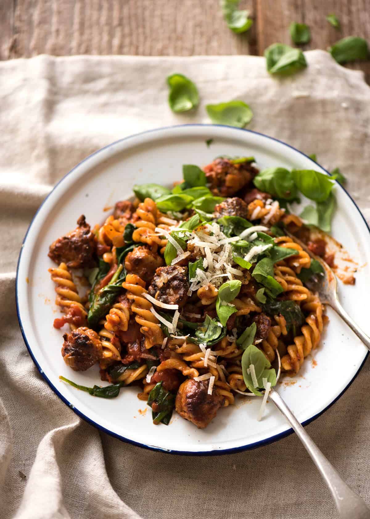 A quick and easy Sausage Pasta made using chopped up Italian sausages that look like meatballs! recipetineats.com